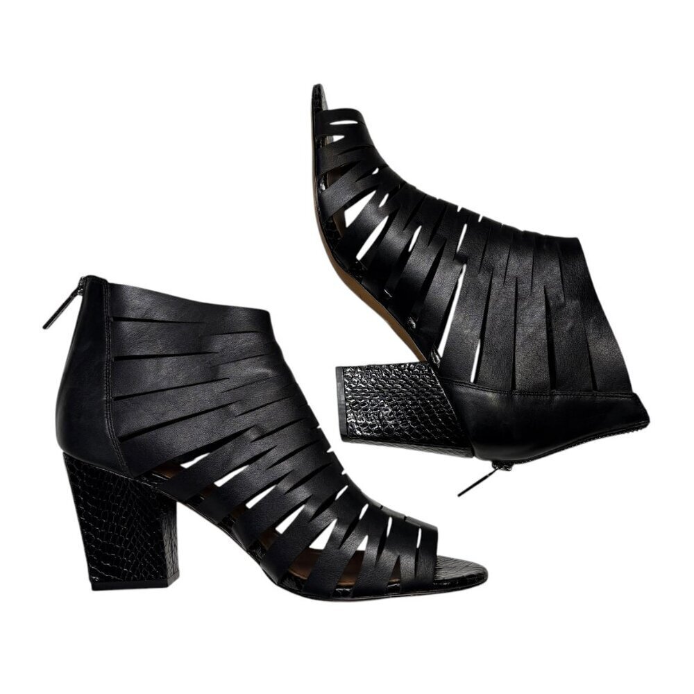 Donald J. Pliner Black Leather Greece Block Heel Cage Bootie Sandals Women's 9.5